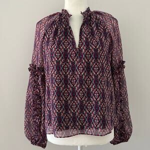NWT EVEREVE Nikita geo lurex long sleeve blouse top wine navy XS